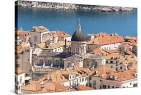 Croatia, Dubrovnik. Old City Cathedral, red tile roofs and Adriatic.-Trish Drury-Stretched Canvas