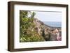 Croatia, Dubrovnik. Walled city old town viewed from hill. Blooming oleander frames.-Trish Drury-Framed Photographic Print