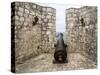 Croatia, Hvar. Cannon overlooking the town and coastline from Hvar Fortica or Spanjola Fortress.-Julie Eggers-Stretched Canvas