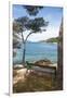 Croatia, Hvar Island, Stari Grad. Picturesque waterfront spot for bench.-Trish Drury-Framed Photographic Print