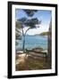 Croatia, Hvar Island, Stari Grad. Picturesque waterfront spot for bench.-Trish Drury-Framed Premium Photographic Print