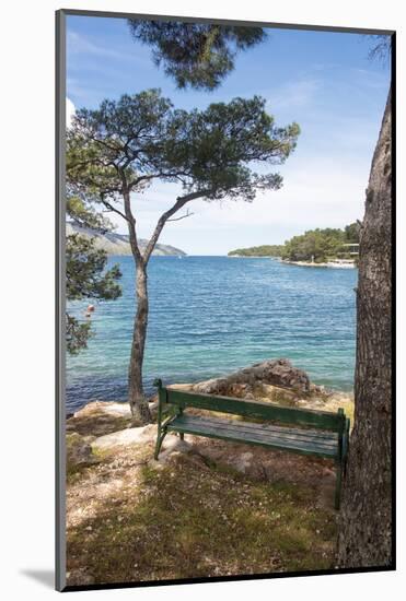 Croatia, Hvar Island, Stari Grad. Picturesque waterfront spot for bench.-Trish Drury-Mounted Photographic Print