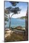 Croatia, Hvar Island, Stari Grad. Picturesque waterfront spot for bench.-Trish Drury-Mounted Photographic Print