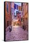 Croatia, Istria, Adriatic Coast, Rovinj, Old Town Lane in the Evening-Udo Siebig-Framed Stretched Canvas