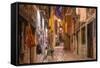 Croatia, Istria, Adriatic Coast, Rovinj, Old Town Lane in the Evening-Udo Siebig-Framed Stretched Canvas
