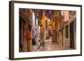 Croatia, Istria, Adriatic Coast, Rovinj, Old Town Lane in the Evening-Udo Siebig-Framed Photographic Print