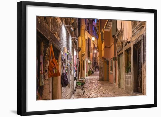 Croatia, Istria, Adriatic Coast, Rovinj, Old Town Lane in the Evening-Udo Siebig-Framed Photographic Print