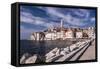 Croatia, Istria, Adriatic Coast, Rovinj, South View of the Old Town with Church Sv. Eufemija-Udo Siebig-Framed Stretched Canvas