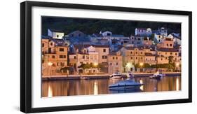 Croatia, Kvarner Gulf, Krk (Island), City of Baska, Night, Lighting, Harbour-Rainer Mirau-Framed Premium Photographic Print