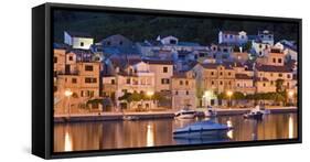 Croatia, Kvarner Gulf, Krk (Island), City of Baska, Night, Lighting, Harbour-Rainer Mirau-Framed Stretched Canvas