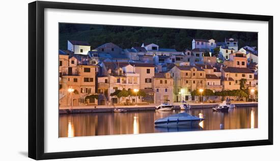 Croatia, Kvarner Gulf, Krk (Island), City of Baska, Night, Lighting, Harbour-Rainer Mirau-Framed Photographic Print