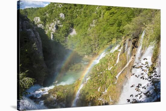 Croatia, Plitvice National Park. Double rainbow lower falls.-Trish Drury-Stretched Canvas