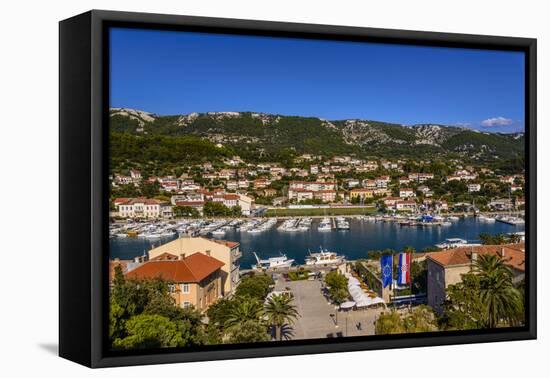 Croatia, Rab Rab Town, Kristofora Square with Boat Harbor in Front of Kamenjak-Udo Siebig-Framed Stretched Canvas