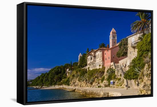 Croatia, Rab Rab Town, Promenade with Monastery Sveti Andrija-Udo Siebig-Framed Stretched Canvas