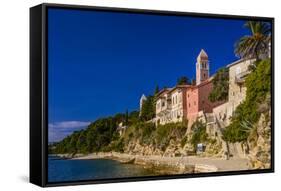 Croatia, Rab Rab Town, Promenade with Monastery Sveti Andrija-Udo Siebig-Framed Stretched Canvas
