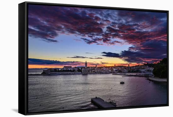 Croatia, Rab Rab Town, View from Banjol, Hotel Padova, Sunset-Udo Siebig-Framed Stretched Canvas