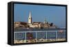 Croatia Sign, Tower of Euphrasian Bascilica in the background, Old Town, Porec, Croatia, Europe-Richard Maschmeyer-Framed Stretched Canvas