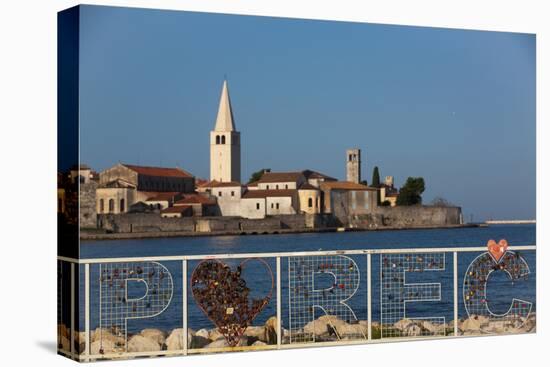 Croatia Sign, Tower of Euphrasian Bascilica in the background, Old Town, Porec, Croatia, Europe-Richard Maschmeyer-Stretched Canvas