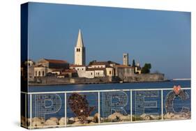 Croatia Sign, Tower of Euphrasian Bascilica in the background, Old Town, Porec, Croatia, Europe-Richard Maschmeyer-Stretched Canvas