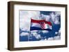 Croatian flag against blue sky and clouds, Ston, Croatia-Russ Bishop-Framed Photographic Print