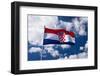 Croatian flag against blue sky and clouds, Ston, Croatia-Russ Bishop-Framed Photographic Print