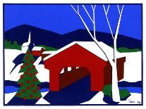 Decorated Christmas Tree Next to Covered Bridge-Crockett Collection-Framed Giclee Print