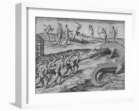 Crocodile Hunting, De Bry-Theodore de Bry-Framed Art Print