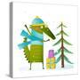 Crocodile Wearing Winter Warm Clothes Celebrating Holiday. Seasonal Animal Cartoon for Children. Gr-Popmarleo-Stretched Canvas