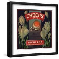 Crocus Brand - Highland, California - Citrus Crate Label-Lantern Press-Framed Art Print