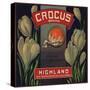 Crocus Brand - Highland, California - Citrus Crate Label-Lantern Press-Stretched Canvas