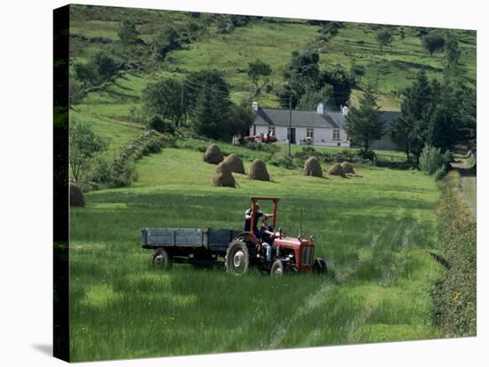 Croft with Hay Cocks and Tractor, Glengesh, County Donegal, Eire (Republic of Ireland)-Duncan Maxwell-Stretched Canvas