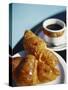 Croissant and Black Coffee on Table, St. Martin, Caribbean-Greg Johnston-Stretched Canvas