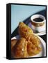 Croissant and Black Coffee on Table, St. Martin, Caribbean-Greg Johnston-Framed Stretched Canvas