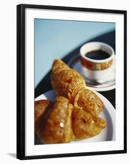 Croissant and Black Coffee on Table, St. Martin, Caribbean-Greg Johnston-Framed Photographic Print