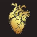 Human Heart of Gold. Anatomically Correct Hand Drawn Line Art and Dotwork Flash Tattoo or Print Des-Croisy-Art Print