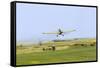 Crop Duster Airplane Spraying Farm Field Near Mott, North Dakota, USA-Chuck Haney-Framed Stretched Canvas