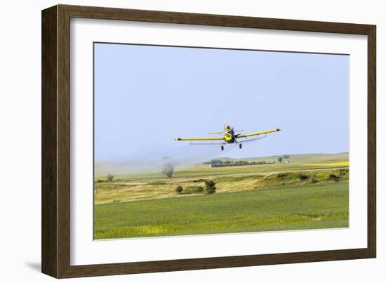 Crop Duster Airplane Spraying Farm Field Near Mott, North Dakota, USA-Chuck Haney-Framed Photographic Print