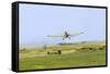 Crop Duster Airplane Spraying Farm Field Near Mott, North Dakota, USA-Chuck Haney-Framed Stretched Canvas