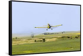 Crop Duster Airplane Spraying Farm Field Near Mott, North Dakota, USA-Chuck Haney-Framed Stretched Canvas