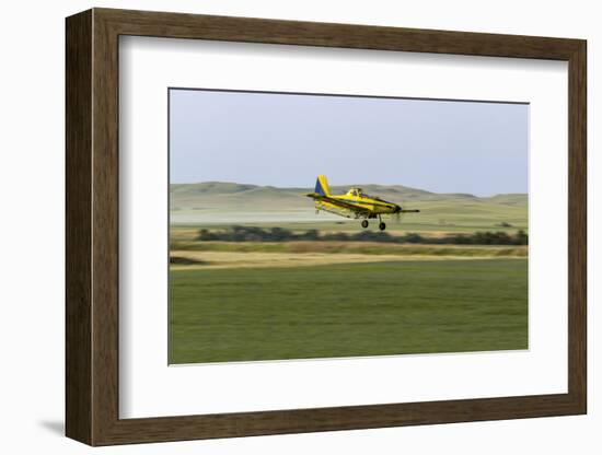 Crop Duster Airplane Spraying Farm Field Near Mott, North Dakota, USA-Chuck Haney-Framed Photographic Print