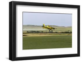 Crop Duster Airplane Spraying Farm Field Near Mott, North Dakota, USA-Chuck Haney-Framed Photographic Print