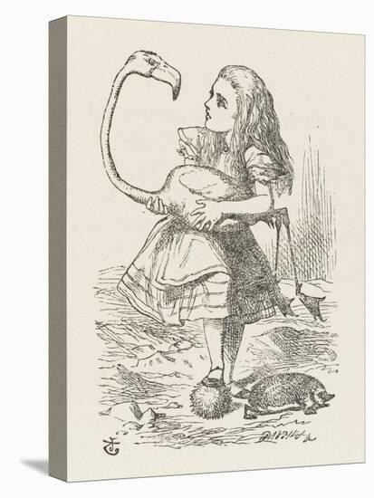 Croquet Alice with the Flamingo-John Tenniel-Stretched Canvas