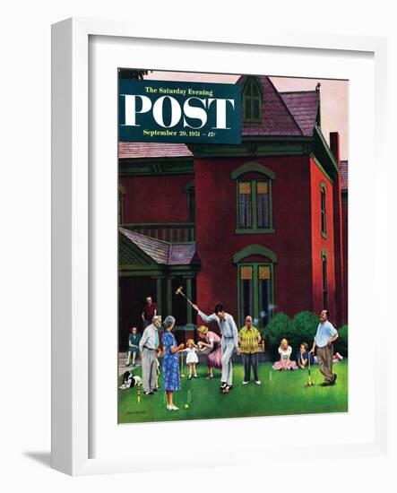 "Croquet Game" Saturday Evening Post Cover, September 29, 1951-John Falter-Framed Giclee Print