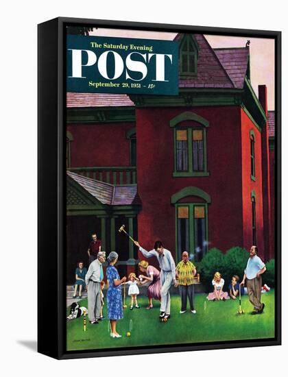 "Croquet Game" Saturday Evening Post Cover, September 29, 1951-John Falter-Framed Stretched Canvas