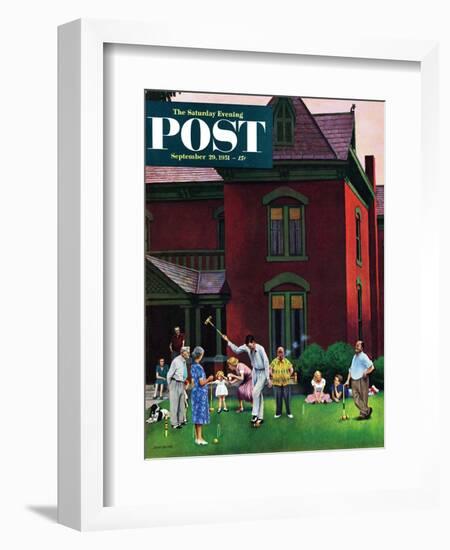 "Croquet Game" Saturday Evening Post Cover, September 29, 1951-John Falter-Framed Giclee Print