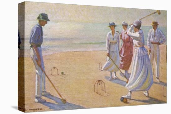 Croquet on a Sandy Beach-L. Tanqueray-Stretched Canvas