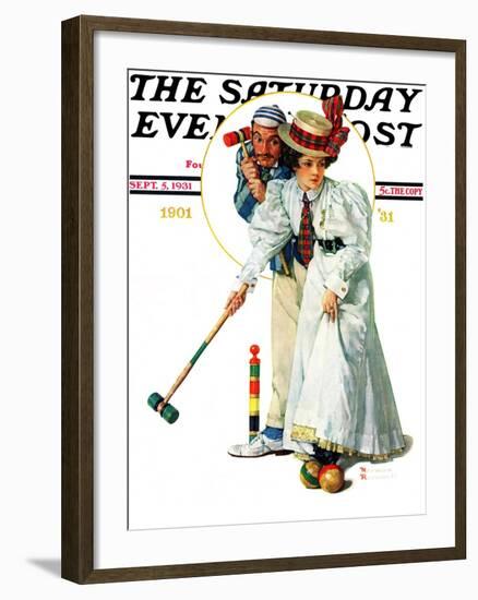 "Croquet" or "Wicket Thoughts" Saturday Evening Post Cover, September 5,1931-Norman Rockwell-Framed Giclee Print