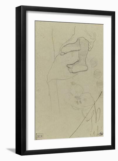 Croquis d'une fleur et de deux pieds sortant d'une draperie-Paul Gauguin-Framed Giclee Print