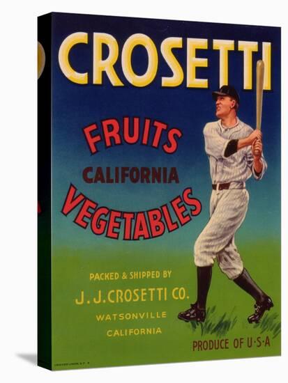 Crosetti Vegetable Label - Watsonville, CA-Lantern Press-Stretched Canvas