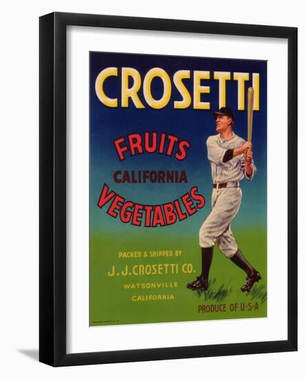 Crosetti Vegetable Label - Watsonville, CA-Lantern Press-Framed Art Print